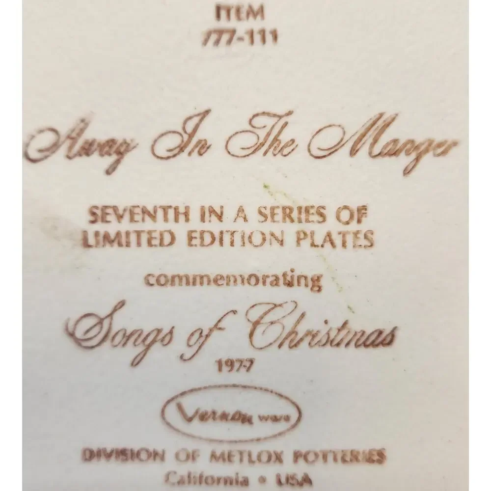 Vernon Ware Metlox 1977 Christmas Plate 